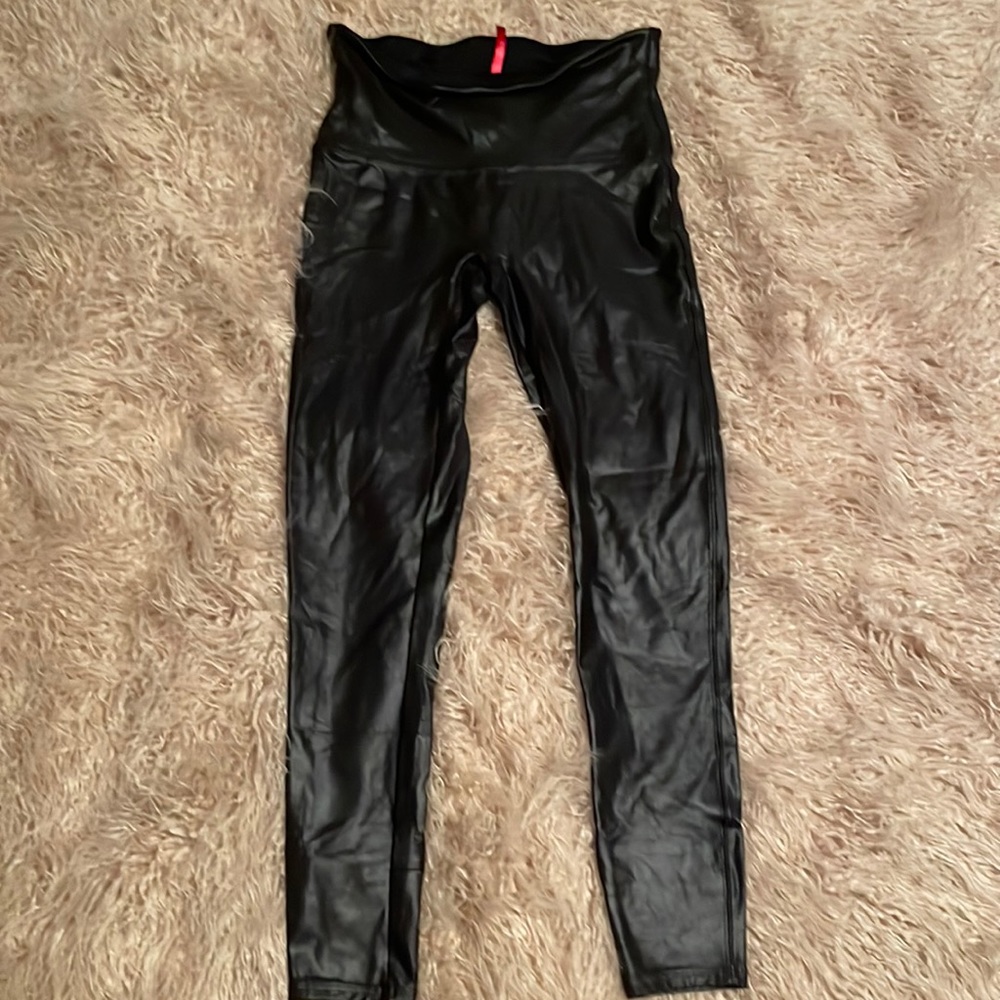 Spank XL Black shiny leggings NWOT faux leather